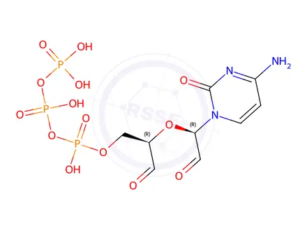 Chemical structure of (R)-2-((R)-1-(4-Amino-2-oxopyrimidin-1(2H)-yl)-2-oxoethoxy)-3-oxopropyl tetrahydrogen triphosphate