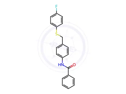 Chemical structure of N-(4-(((4-fluorophenyl)thio)methyl)phenyl)benzamide