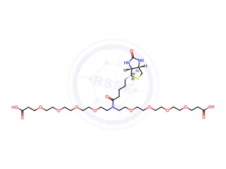 Chemical structure of Rel 16-(5-((3aS,4S,6aR)-2-oxohexahydro-1H-thieno[3,4-d]imidazol-4-yl)pentanoyl)-4,7,10,13,19,22,25,28-octaoxa-16-azahentriacontanedioic acid