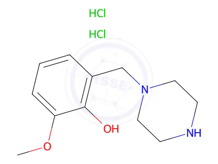 Chemical structure of 2-methoxy-6-(piperazin-1-ylmethyl)phenol dihydrochloride
