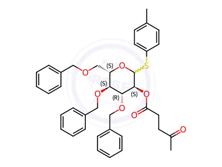 Chemical structure of (3S,4R,5S,6S)-4,5-Bis(benzyloxy)-6-((benzyloxy)methyl)-2-(p-tolylthio)tetrahydro-2h-pyran-3-yl4-oxopentanoate