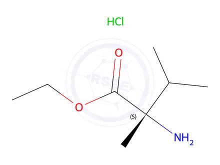 Chemical structure of ethyl (2S)-2-amino-2,3-dimethylbutanoate hydrochloride