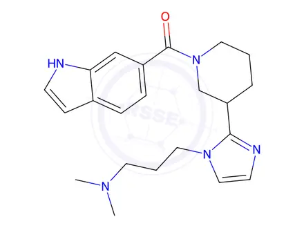 Chemical structure of [3-[1-[3-(Dimethylamino)propyl]-2-imidazolyl]-1-piperidinyl](6-indolyl)methanone