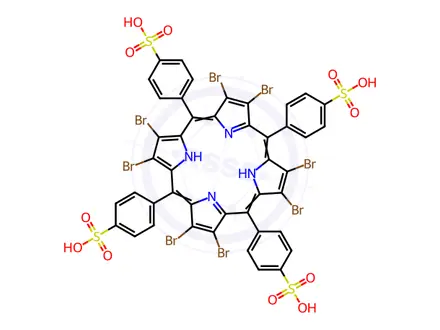 Chemical structure of 2,3,7,8,12,13,17,18-octabromo-5,10,15,20-tetrakis(4-sulfonatophenyl)porphyrin