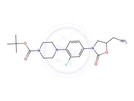 Chemical structure of 4-[4-[5-(Aminomethyl)-2-oxo-3-oxazolidinyl]-2-fluorophenyl]-1-piperazinecarboxylic acid tert-butyl ester
