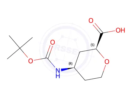 Chemical structure of (2S,4R)-4-{[(tert-butoxy)carbonyl]amino}oxane-2-carboxylic acid