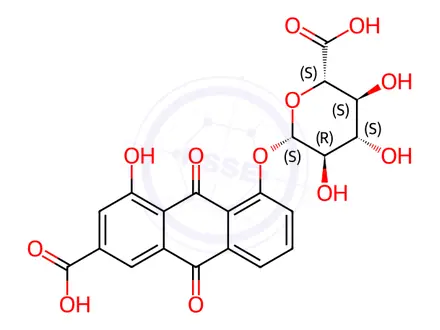 Chemical structure of Diacerein Impurity 16 (Rhein 8-β-D-Glucuronide)