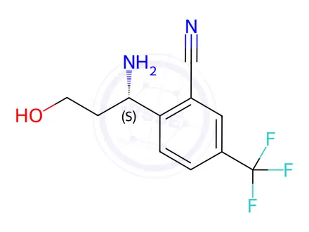 Chemical structure of 2-((1S)-1-AMINO-3-HYDROXYPROPYL)-5-(TRIFLUOROMETHYL)BENZENECARBONITRILE