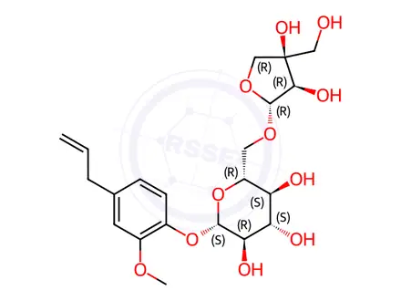 Chemical structure of Eugenyl O-β-apiofuranosyl-(1′′→6′)-O-β-glucopyranoside