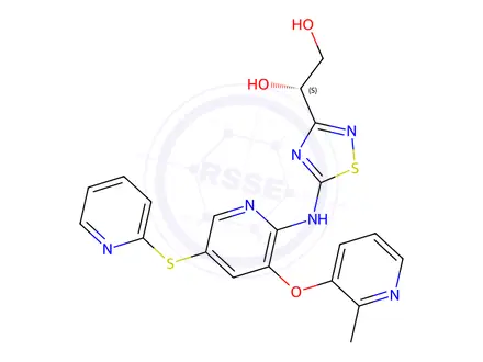 Chemical structure of (S)-1-(5-((3-((2-Methylpyridin-3-yl)oxy)-5-(pyridin-2-ylthio)pyridin-2-yl)amino)-1,2,4-thiadiazol-3-yl)ethane-1,2-diol