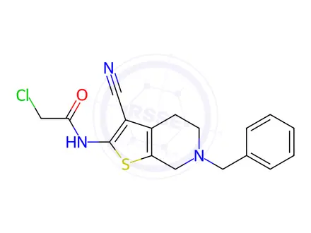 Chemical structure of N-(6-Benzyl-3-cyano-4,5,6,7-tetrahydrothieno-[2,3-c]pyridin-2-yl)-2-chloroacetamide