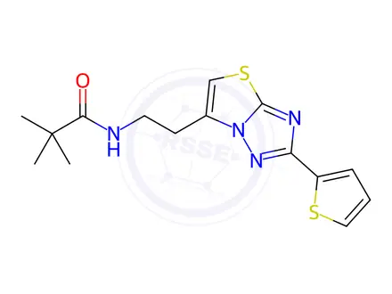 Chemical structure of N-(2-(2-(Thiophen-2-yl)thiazolo[3,2-b][1,2,4]triazol-6-yl)ethyl)pivalamide