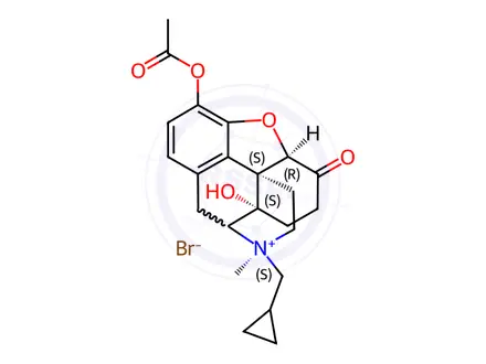 Chemical structure of (3S,4R,4aS,7aR,12bS)-9-Acetoxy-3-(cyclopropylmethyl)-4a-hydroxy-3-methyl-7-oxo-2,3,4,4a,5,6,7,7a-octahydro-1H-4,12-methanobenzofuro[3,2-e]isoquinolin-3-ium Bromide