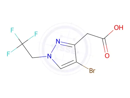 Chemical structure of 2-(4-Bromo-1-(2,2,2-trifluoroethyl)-1H-pyrazol-3-yl)acetic acid