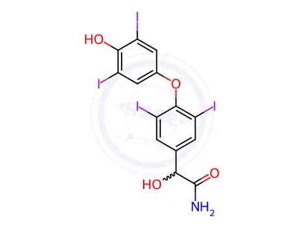 Chemical structure of 2-hydroxy-2-(4-(4-hydroxy-3,5-diiodophenoxy)-3,5-diiodophenyl)acetamide