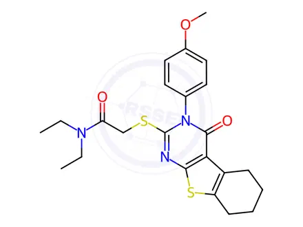 Chemical structure of N,N-Diethyl-2-((3-(4-methoxyphenyl)-4-oxo-3,4,5,6,7,8-hexahydrobenzo[4,5]thieno[2,3-d]pyrimidin-2-yl)thio)acetamide