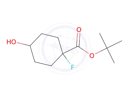 Chemical structure of tert-butyl cis-1-fluoro-4-hydroxy-cyclohexanecarboxylate