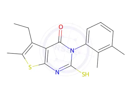 Chemical structure of 3-(2,3-Dimethylphenyl)-5-ethyl-6-methyl-2-sulfanyl-3h,4h-thieno[2,3-d]pyrimidin-4-one