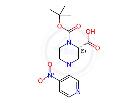 Chemical structure of (S)-1-(tert-Butoxycarbonyl)-4-(4-nitropyridin-3-yl)piperazine-2-carboxylic acid