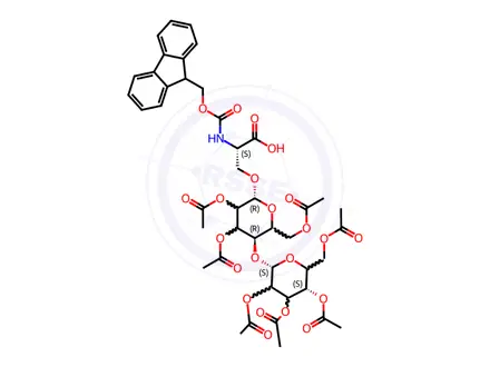 Chemical structure of N-(9-Fluorenylmethoxycarbonyl)-O-(2,3,6,2',3',4',6'-hepta-O-acetyl-β-D-lactosyl)-L-serine