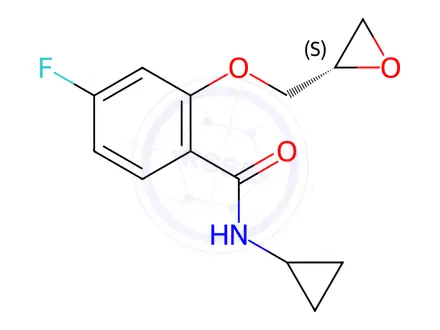Chemical structure of Benzamide, N-cyclopropyl-4-fluoro-2-[(2S)-oxiranylmethoxy]-(9CI)