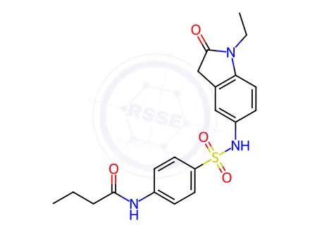 Chemical structure of N-(4-(N-(1-Ethyl-2-oxoindolin-5-yl)sulfamoyl)phenyl)butyramide