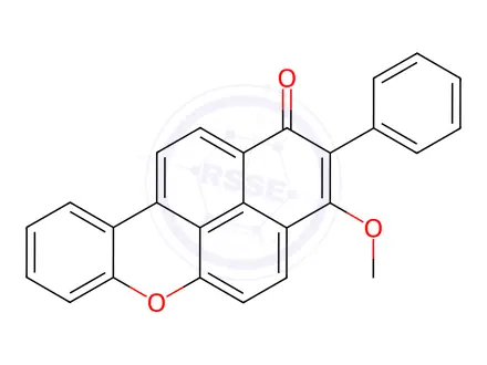 Chemical structure of 3-methoxy-2-phenyl-1H-naphtho[2,1,8-mna]xanthen-1-one