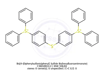 Chemical structure of Bis[4-(Diphenylsulfonio)phenyl] Sulfide Bis(hexafluoroantimonate)