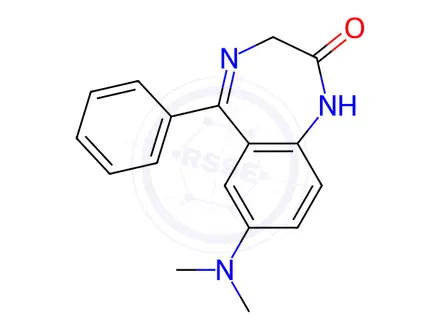 Chemical structure of 7-(Dimethylamino)-1,3-dihydro-5-phenyl-2H-1,4-benzodiazepine-2-one