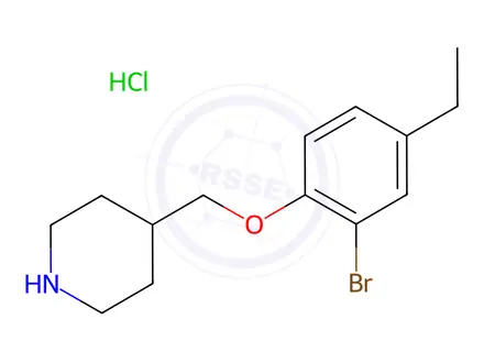 Chemical structure of 4-[(2-Bromo-4-ethylphenoxy)methyl]piperidine hydrochloride