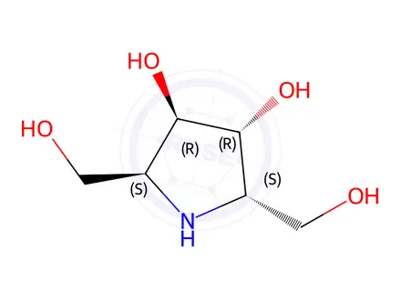 Chemical structure of (2S,5S)-Bishydroxymethyl-(3R,4R)-bishydroxypyrrolidine