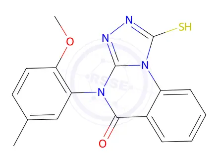 Chemical structure of 1-Mercapto-4-(2-methoxy-5-methylphenyl)-[1,2,4]triazolo[4,3-a]quinazolin-5(4h)-one