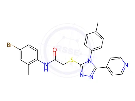 Chemical structure of N-(4-Bromo-2-methylphenyl)-2-((5-(pyridin-4-yl)-4-(p-tolyl)-4H-1,2,4-triazol-3-yl)thio)acetamide