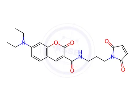 Chemical structure of 7-Diethylamino-3-[N-(3-maleimidopropyl)carbamoyl]coumarin