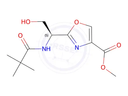 Chemical structure of (S)-methyl 2-(2-hydroxy-1-pivalamidoethyl)oxazole-4-carboxylate