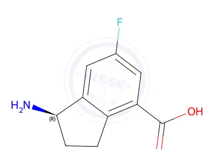 Chemical structure of (R)-1-amino-6-fluoro-2,3-dihydro-1H-indene-4-carboxylic acid