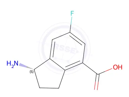 Chemical structure of (S)-1-amino-6-fluoro-2,3-dihydro-1H-indene-4-carboxylic acid