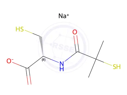 Chemical structure of N-(2-Mercapto-2-Methyl-1-Oxopropyl)-L-Cysteine Sodium Salt