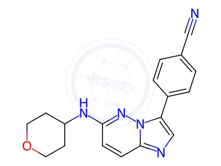 Chemical structure of 4-{6-[(oxan-4-yl)amino]imidazo[1,2-b]pyridazin-3-yl}benzonitrile