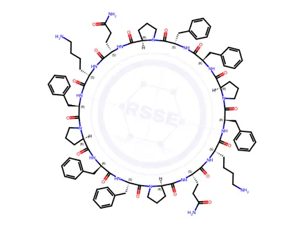 Chemical structure of 3,3'-((6S,9R,11aR,17R,20S,23S,25aR,31S,34R,36aR,42R,45S,48S,50aR)-20,45-Bis(4-aminobutyl)-6,9,17,31,34,42-hexabenzyl-5,8,11,16,19,22,25,30,33,36,41,44,47,50-tetradecaoxooctatetracontahydro-5H,30H-tetrapyrrolo[1,2-a:1',2'-e1:1'',2''-j:1''',2'''-v][1,4,7,10,13,16,19,22,25,28,31,34,37,40]tetradecaazacyclodotetracontine-23,48-diyl)dipropanamide