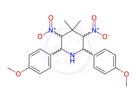 Chemical structure of 2,6-bis(4-methoxyphenyl)-4,4-dimethyl-3,5-dinitropiperidine