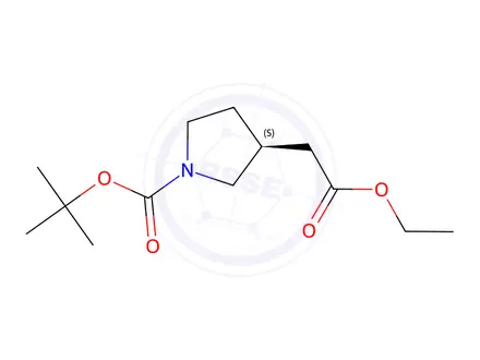 Chemical structure of (S)-tert-Butyl 3-(2-ethoxy-2-oxoethyl)pyrrolidine-1-carboxylate