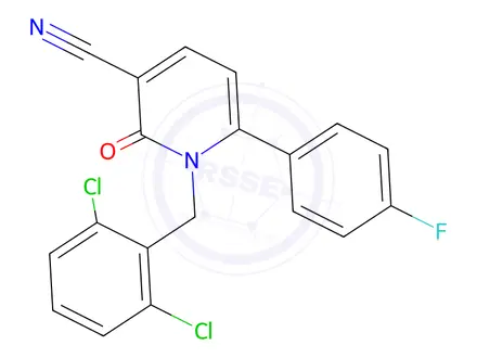 Chemical structure of 1-[(2,6-Dichlorophenyl)methyl]-6-(4-fluorophenyl)-2-oxo-1,2-dihydropyridine-3-carbonitrile