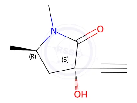 Chemical structure of (3S,5R)-3-ethynyl-3-hydroxy-1,5-dimethyl-pyrrolidin-2-one