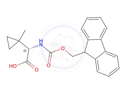 Chemical structure of Cyclopropaneacetic acid, α-[[(9H-fluoren-9-ylmethoxy)carbonyl]amino]-1-methyl-, (αS)-