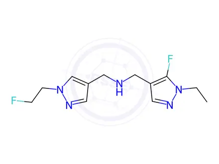 Chemical structure of 1-(1-ethyl-5-fluoro-1H-pyrazol-4-yl)-N-{[1-(2-fluoroethyl)-1H-pyrazol-4-yl]methyl}methanamine