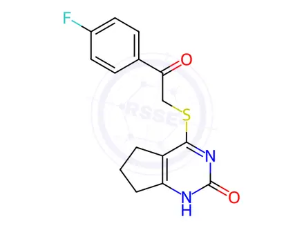 Chemical structure of 4-((2-(4-Fluorophenyl)-2-oxoethyl)thio)-1,5,6,7-tetrahydro-2H-cyclopenta[d]pyrimidin-2-one