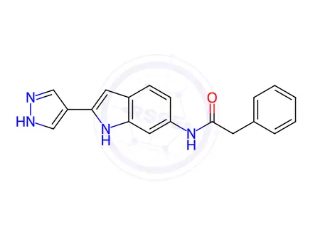 Chemical structure of N-(2-(1H-Pyrazol-4-yl)-1H-indol-6-yl)-2-phenylacetamide