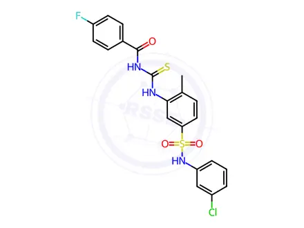 Chemical structure of Benzamide, N-[[[5-[[(3-chlorophenyl)amino]sulfonyl]-2-methylphenyl]amino]thioxomethyl]-4-fluoro-