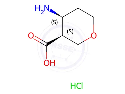 Chemical structure of (3S,4S)-4-aminotetrahydro-2H-pyran-3-carboxylic acid hydrochloride